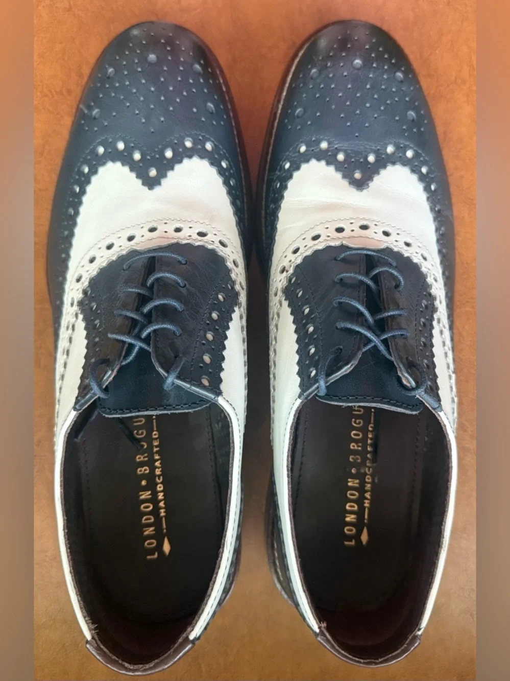 London Brogue Gatsby Spectator Shoes Navy White Wingtip US 8 EU 42